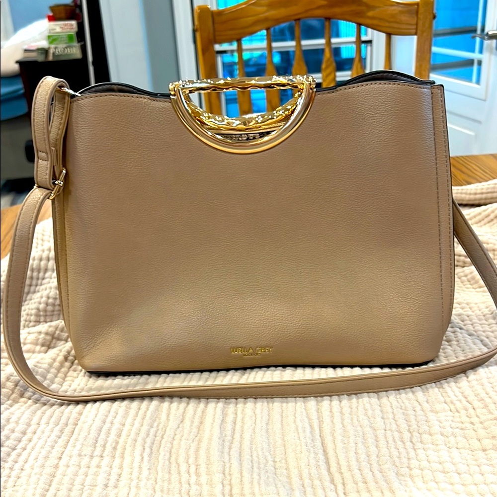 LUELLA GREY LONDON Purse Satchel-gold tone metal handles, snakeskin look accents